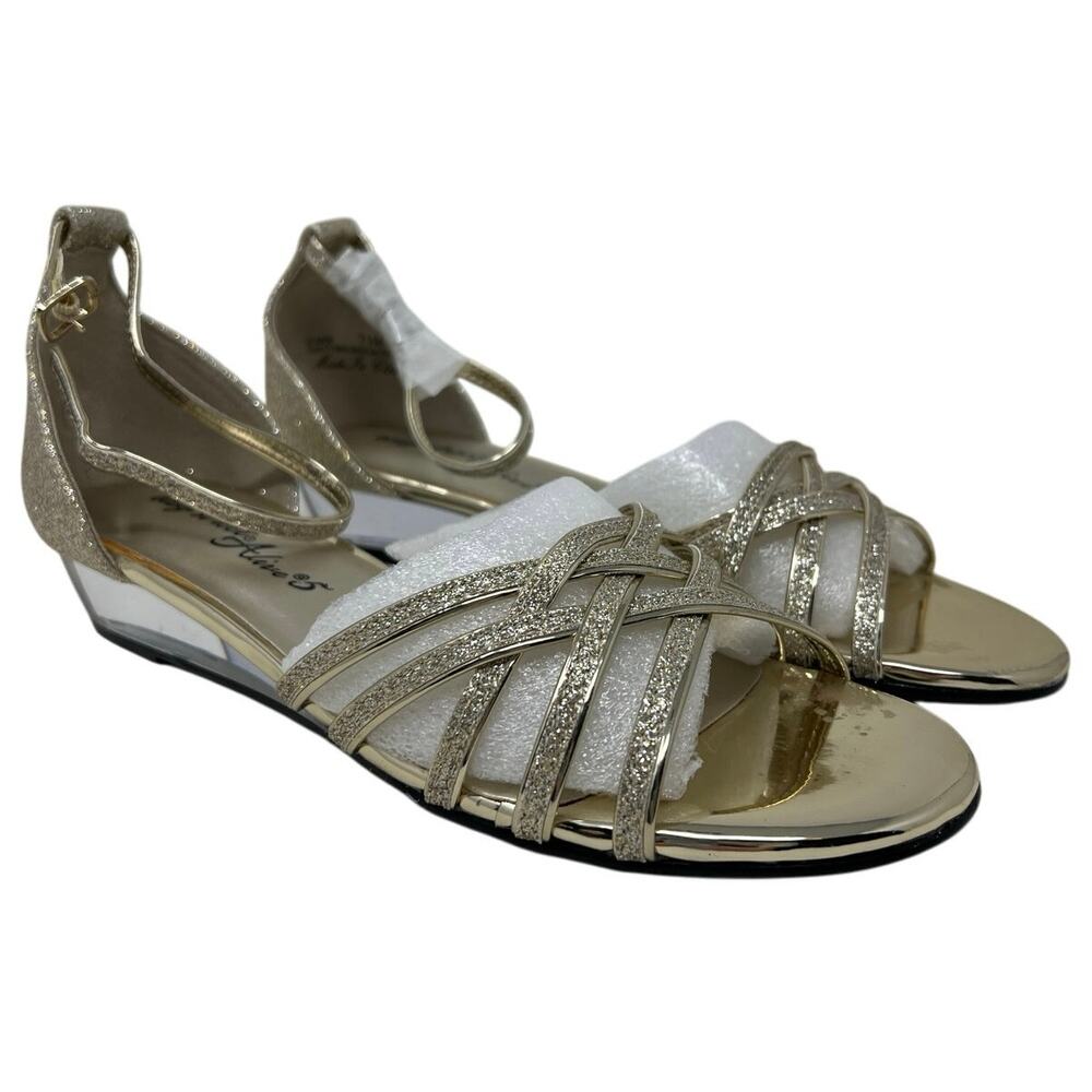 Easy Street Tarrah Gold Glitter Wedge Formal Evening Heels 7.5